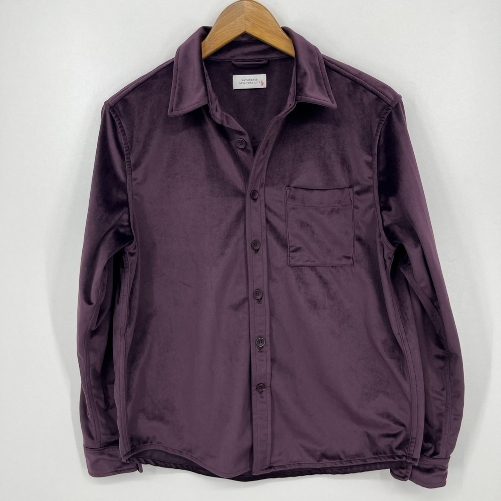 Saturdays New York City Velour Button Shirt Women's S Purple Collar Long Sleeve